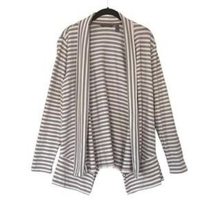 NWT AnyBody L Cozy Knit Striped Cardigan Smokey Taupe 114006